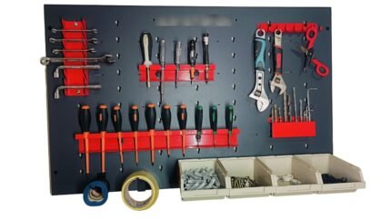لوحة تنظيمية للأدوات-Kit Basic Panneau Organisateur D’outillage Métallique Avec Accessoires De Rangement - Pegboard - H:57 L:90 cm