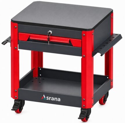 Tabouret d'atelier métallique sur roues avec plan HPL  كرسي ورشة – STL001